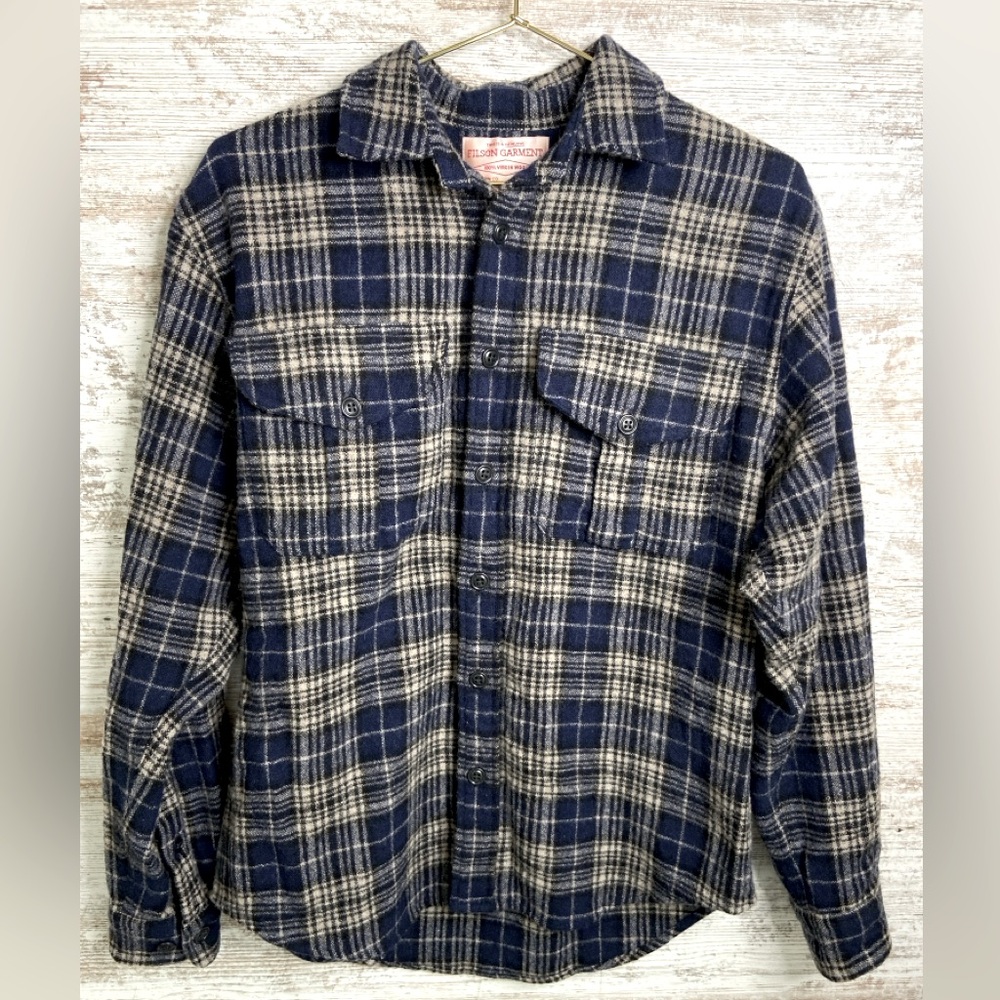 Filson Blue and Cream Plaid Casual Button Down Shirt